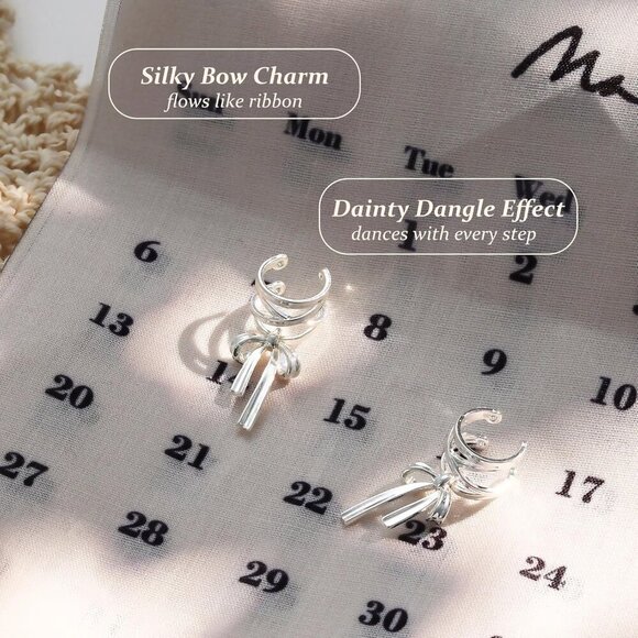 Elegant Non-Pierced Bow Cuff Earrings - Adjustable Sparkling Silver/Gold Finish - Picture 2 of 6